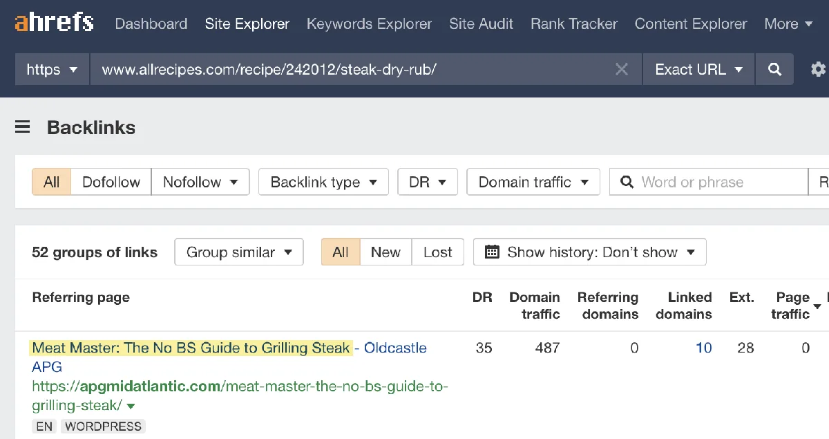Site Explorer 中的反向链接