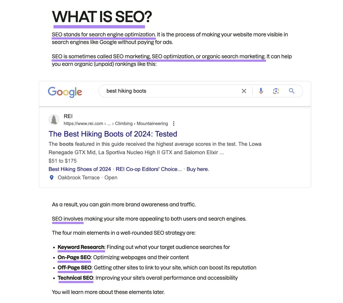 Semrush 的一篇博客文章，前 100 个词内使用了目标关键词和相关词。