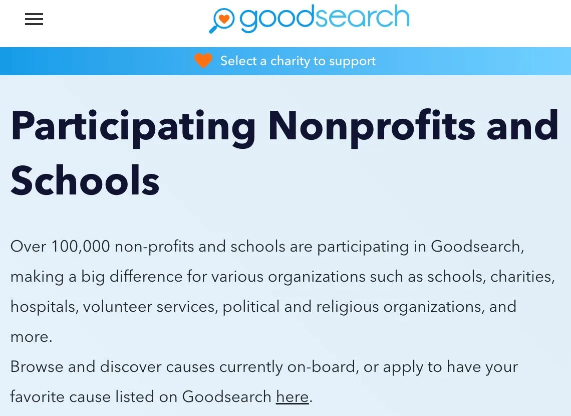 Goodsearch 允许你选择要支持的特定慈善机构