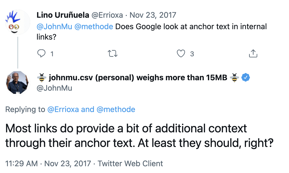 John Mueller 表示锚文本提供了额外的上下文