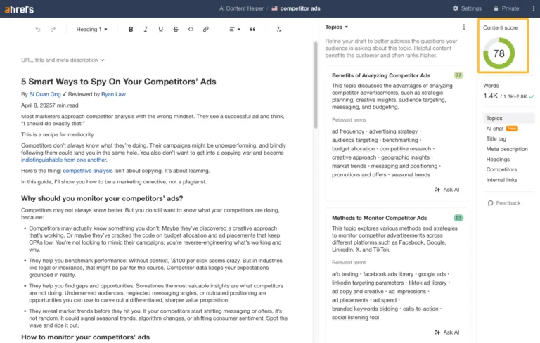 Ahrefs AI Content Helper