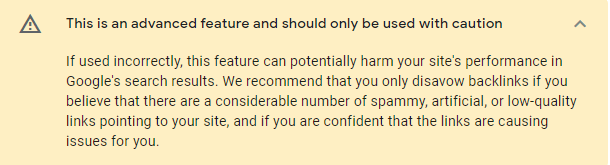 Google 拒绝链接工具的警告