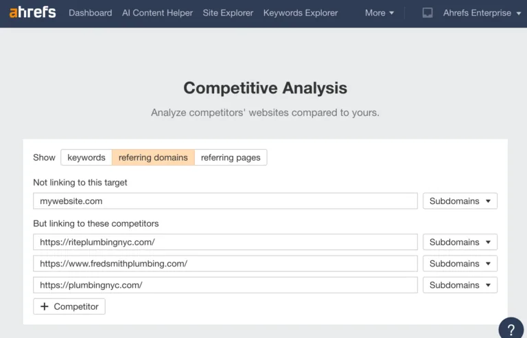 用 Ahrefs 的 link intersect 工具找出竞争对手拥有的链接