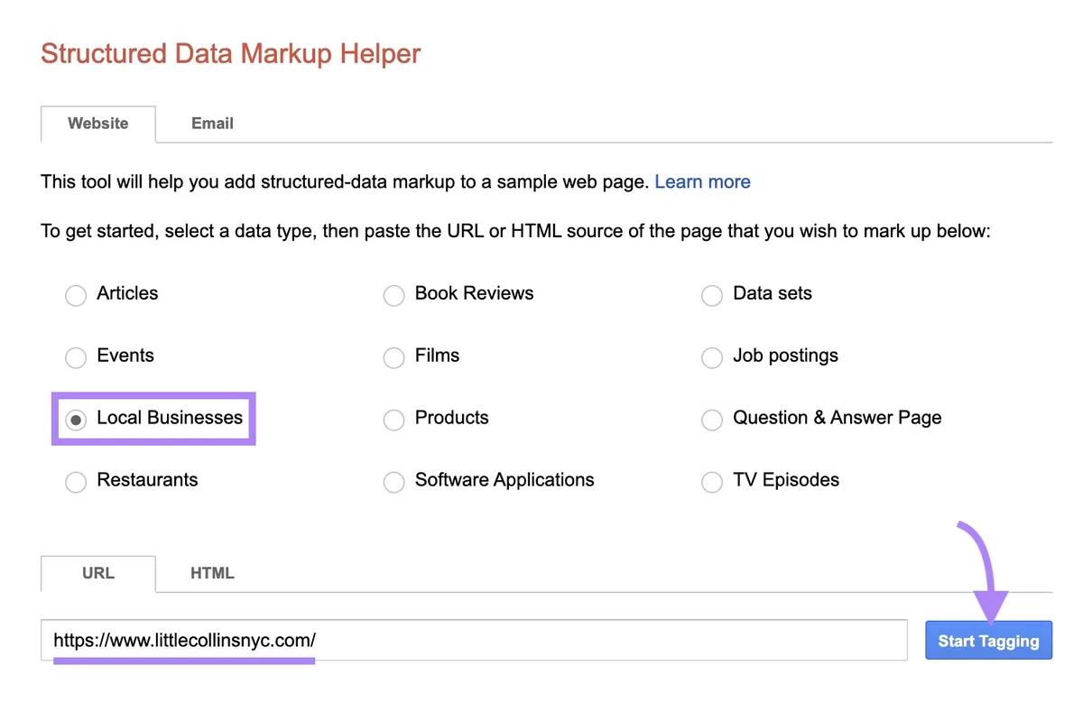 Structured Data Markup Helper 起始页面