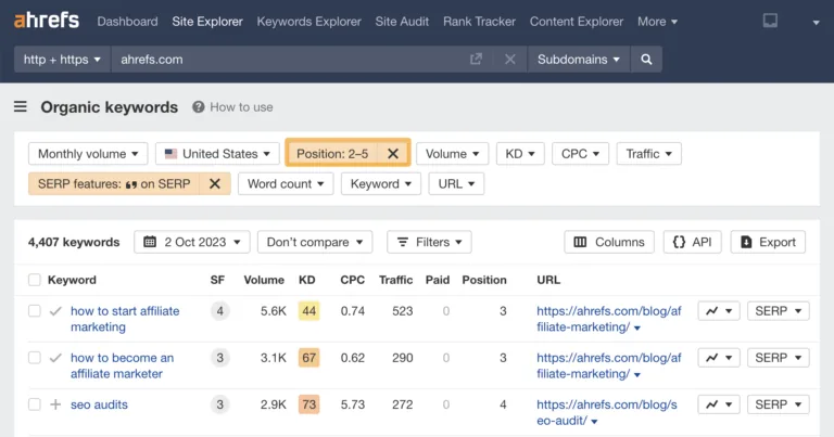 第 2-5 位的重点标注,来自 Ahrefs 的 Keywords Explorer