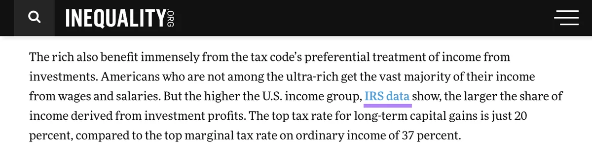 “IRS data”一词为蓝色,表示外链