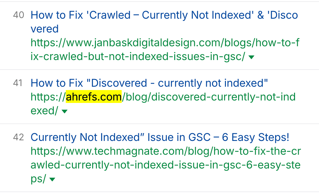 Ahrefs 上另一个未提及该术语的页面排名第 41 位