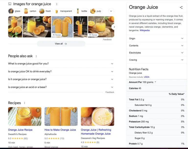 搜索结果页面功能(SERP features)的多样性
