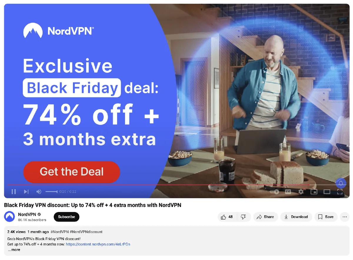 NordVPN 的黑色星期五 VPN 折扣广告