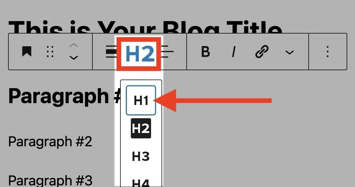 在 WordPress 编辑器中将 H2 改为 H1
