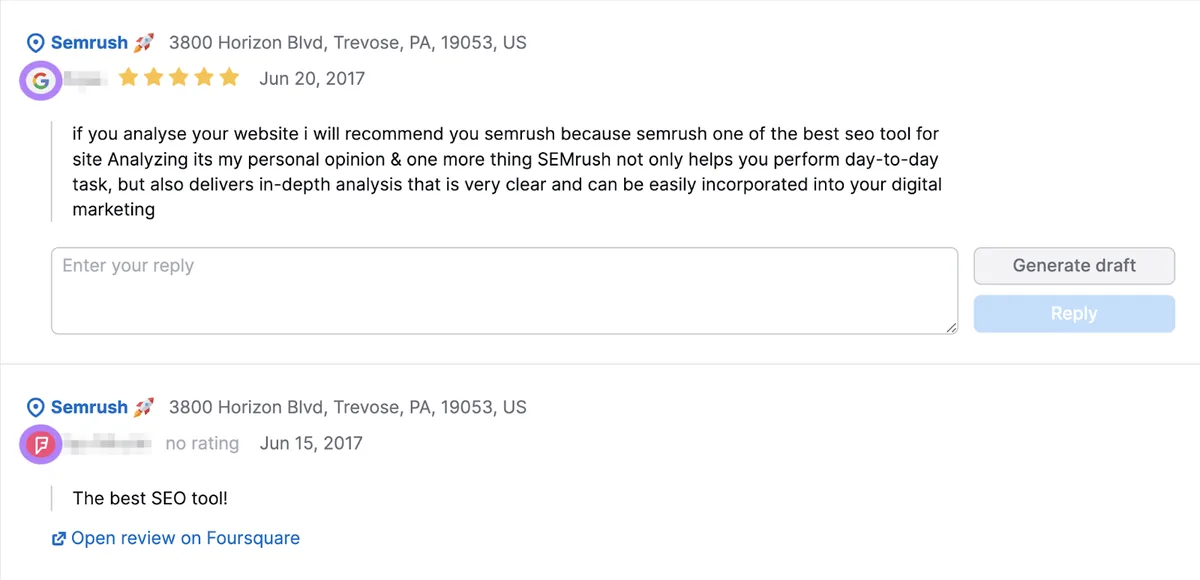 Review Management 工具中的 Reviews 部分