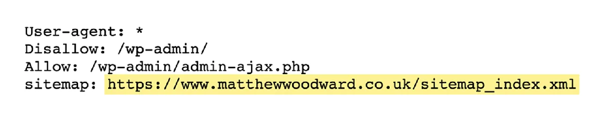 截图展示如何在 robots.txt 中找到站点地图 URL