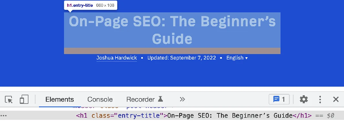 Chrome DevTools 的 Elements 面板检查网页上的 H1 标签
