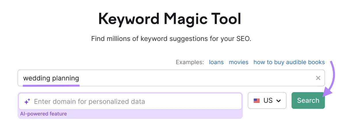 Keyword Magic Tool 起始页