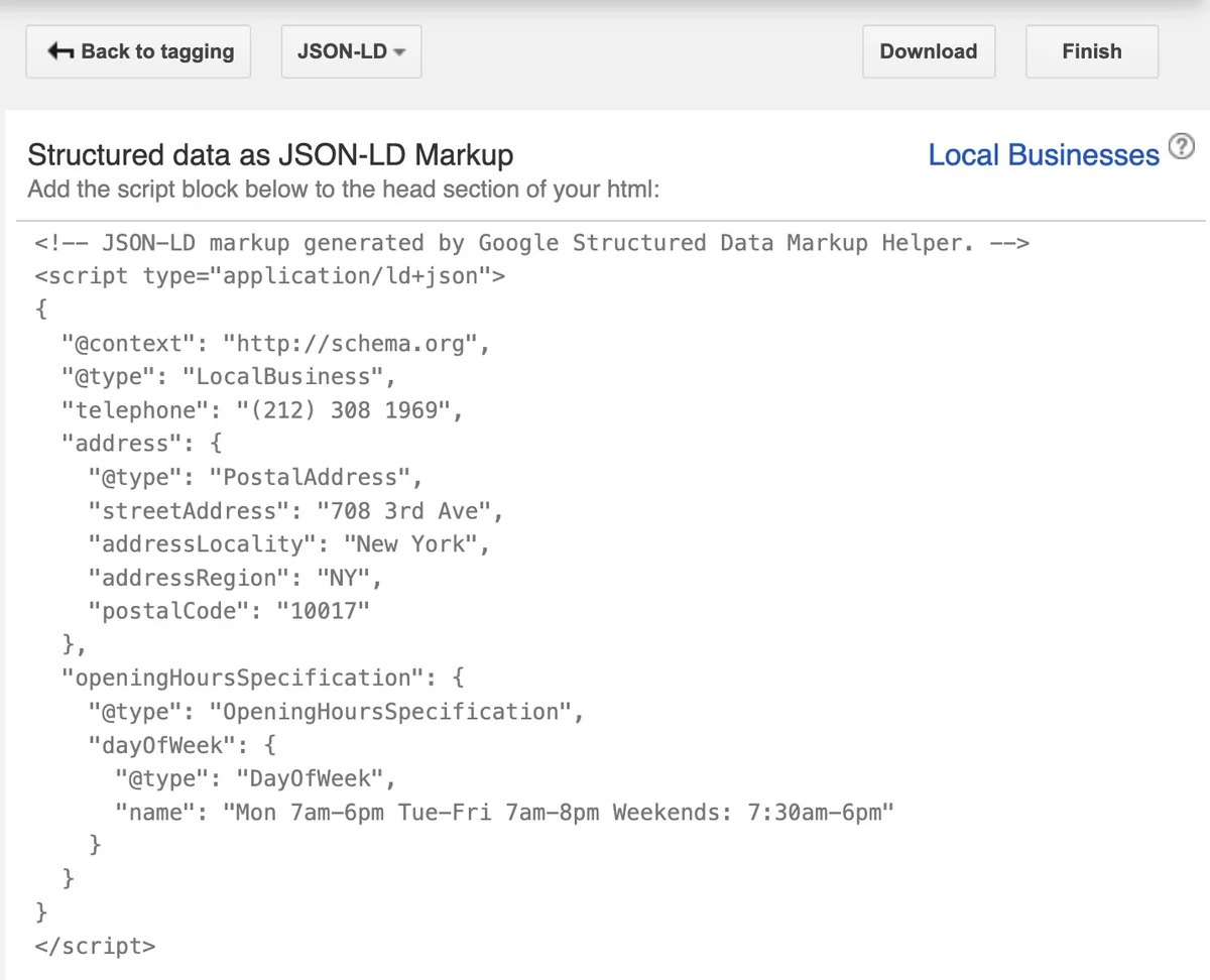 生成的 JSON-LD 标记代码