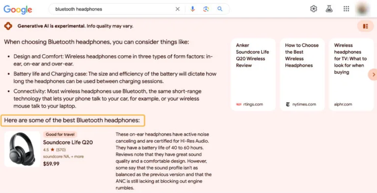 生成式 AI 的 Google 搜索结果,来自 google.com