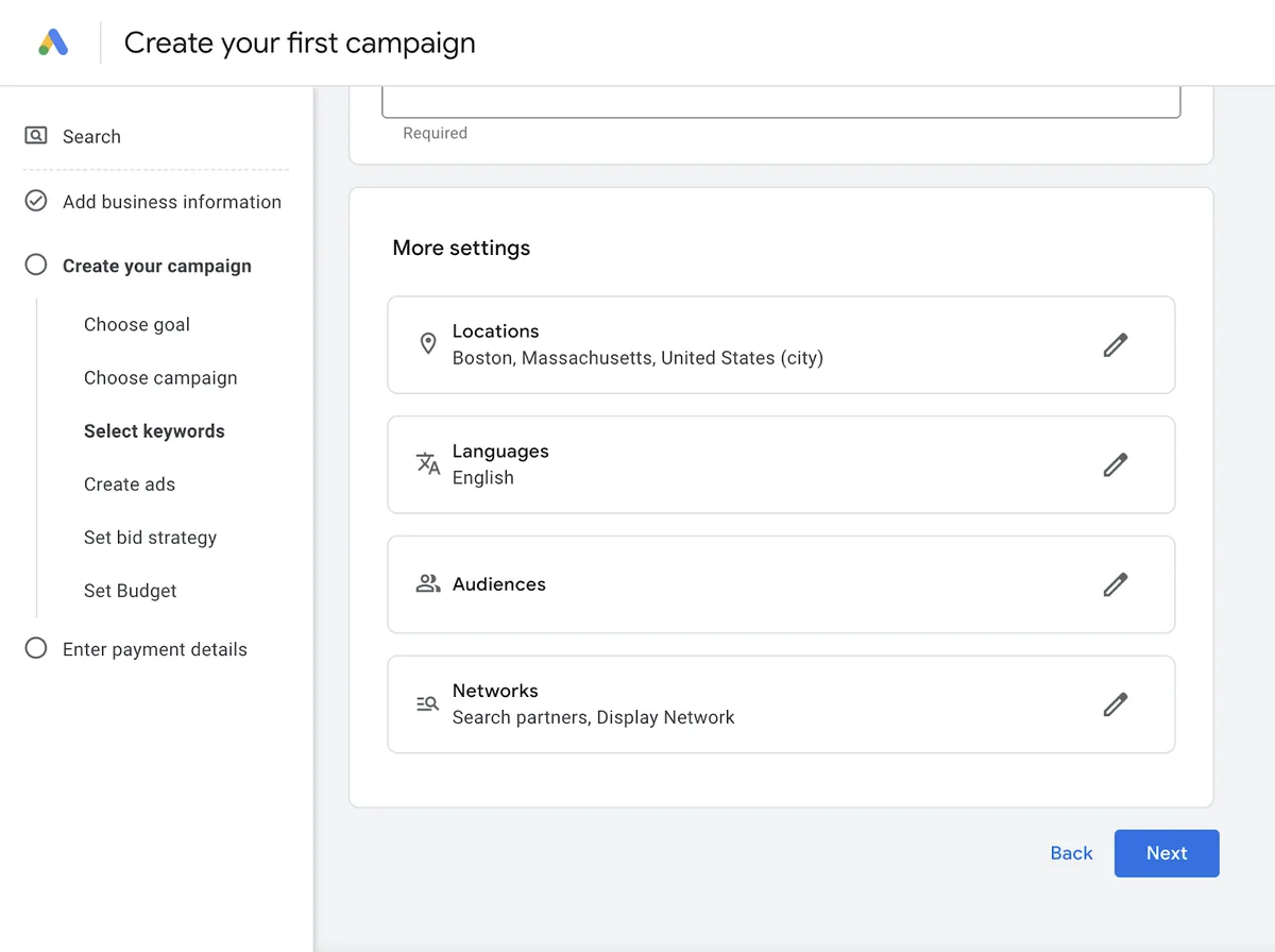 Google Ads 中广告系列的设置