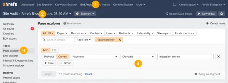 通过 Ahrefs 的 Site Audit 使用 Page Explorer 为你的链接找到合适的位置