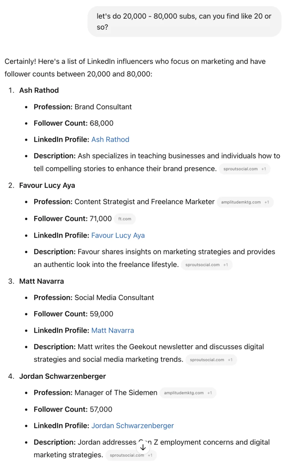 用 ChatGPT 寻找可赞助的 LinkedIn 达人