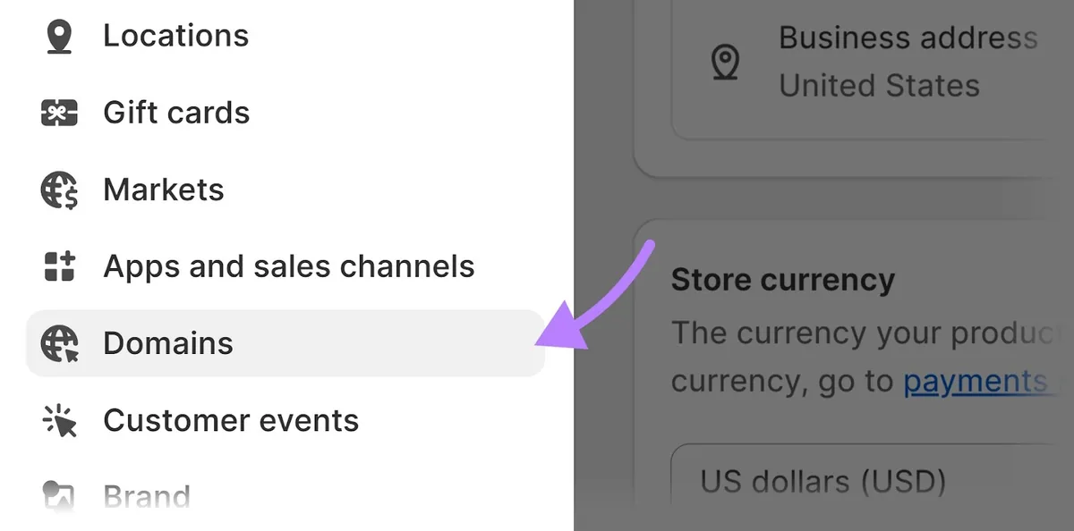 设置仪表盘,高亮 Domains 选项。