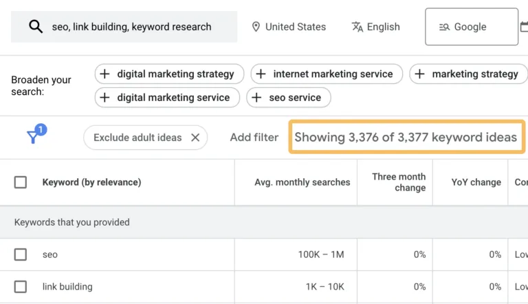 在 Google Keyword Planner 中，由 SEO 