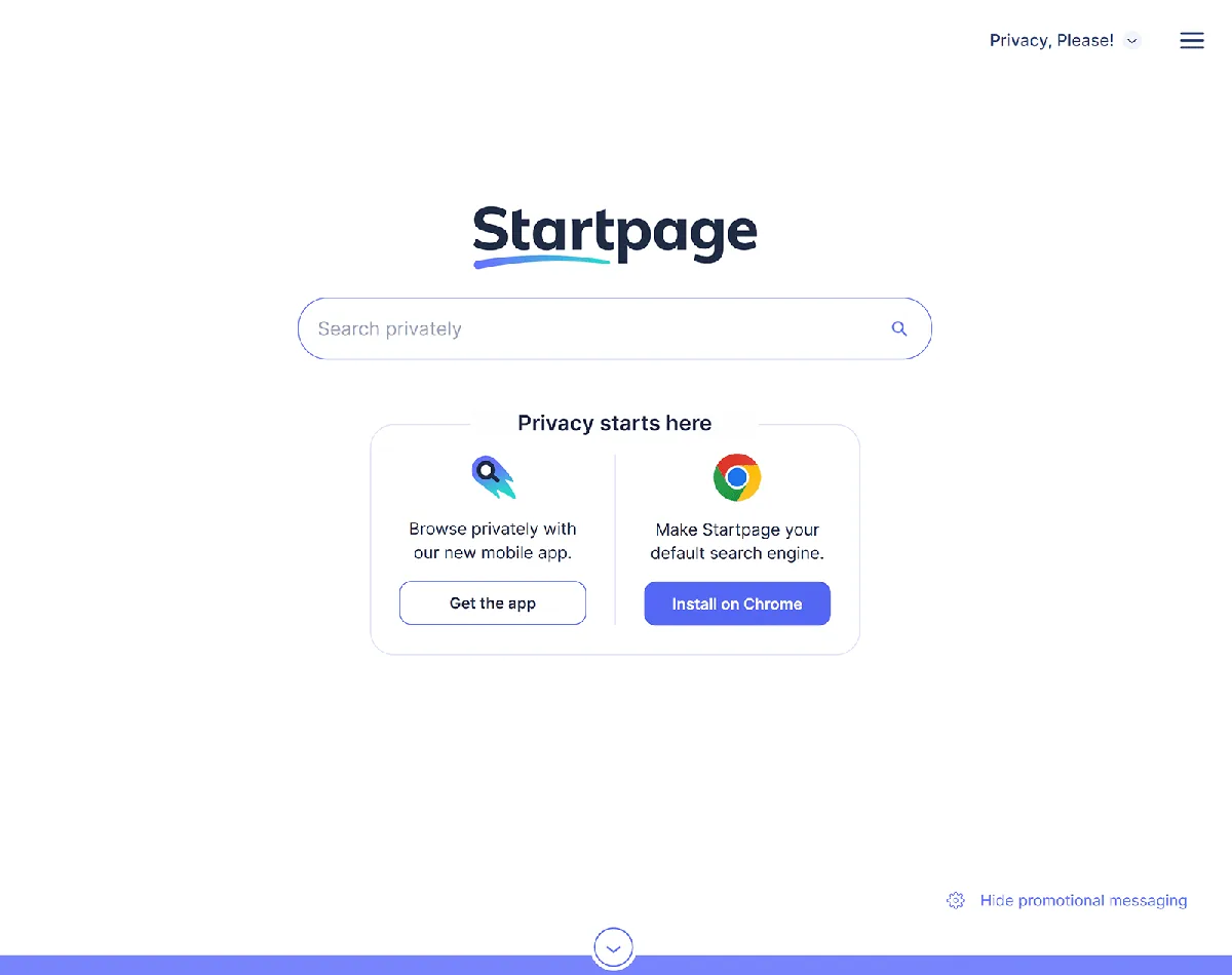 Startpage 提供私密搜索栏,可选择获取其应用或将 Startpage 设为默认搜索引擎。