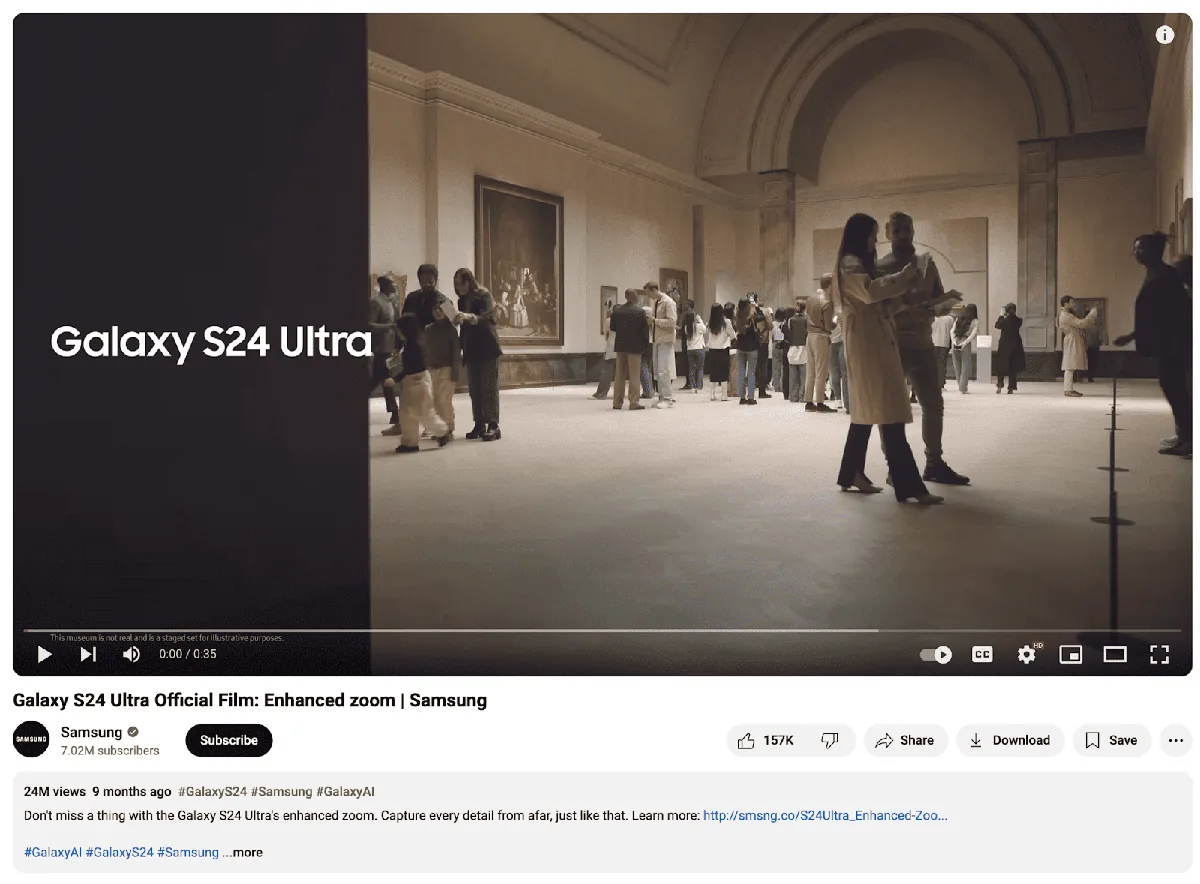 三星 Galaxy S24 Ultra 官方影片:增强变焦广告