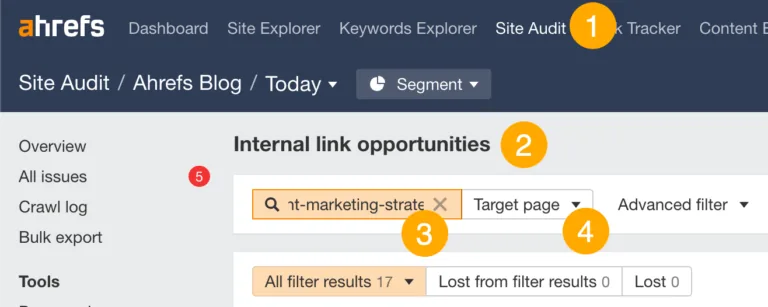 在 Ahrefs 的 Site Audit 中查找内链机会
