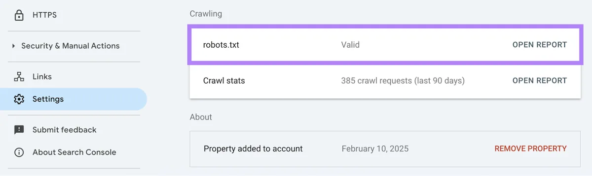 Google Search Console 中显示的选项。