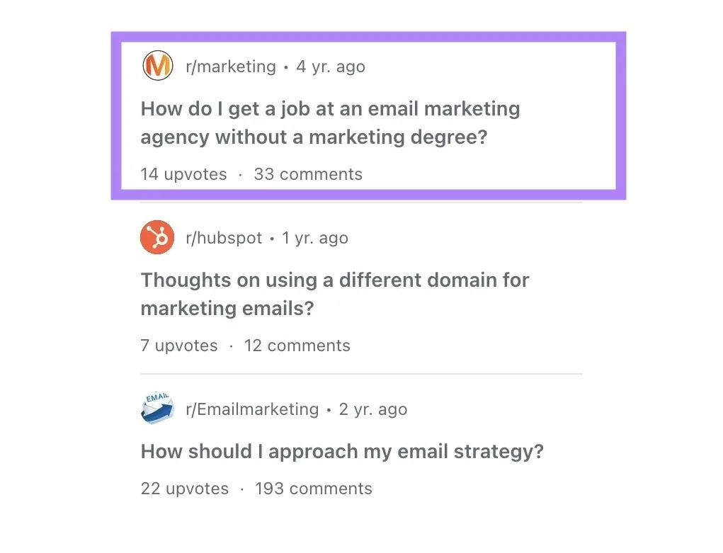Reddit 右侧的相关帖子，突出显示第一篇帖子。