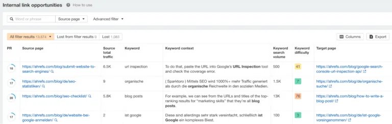 Ahrefs Site Audit 里的内链机会