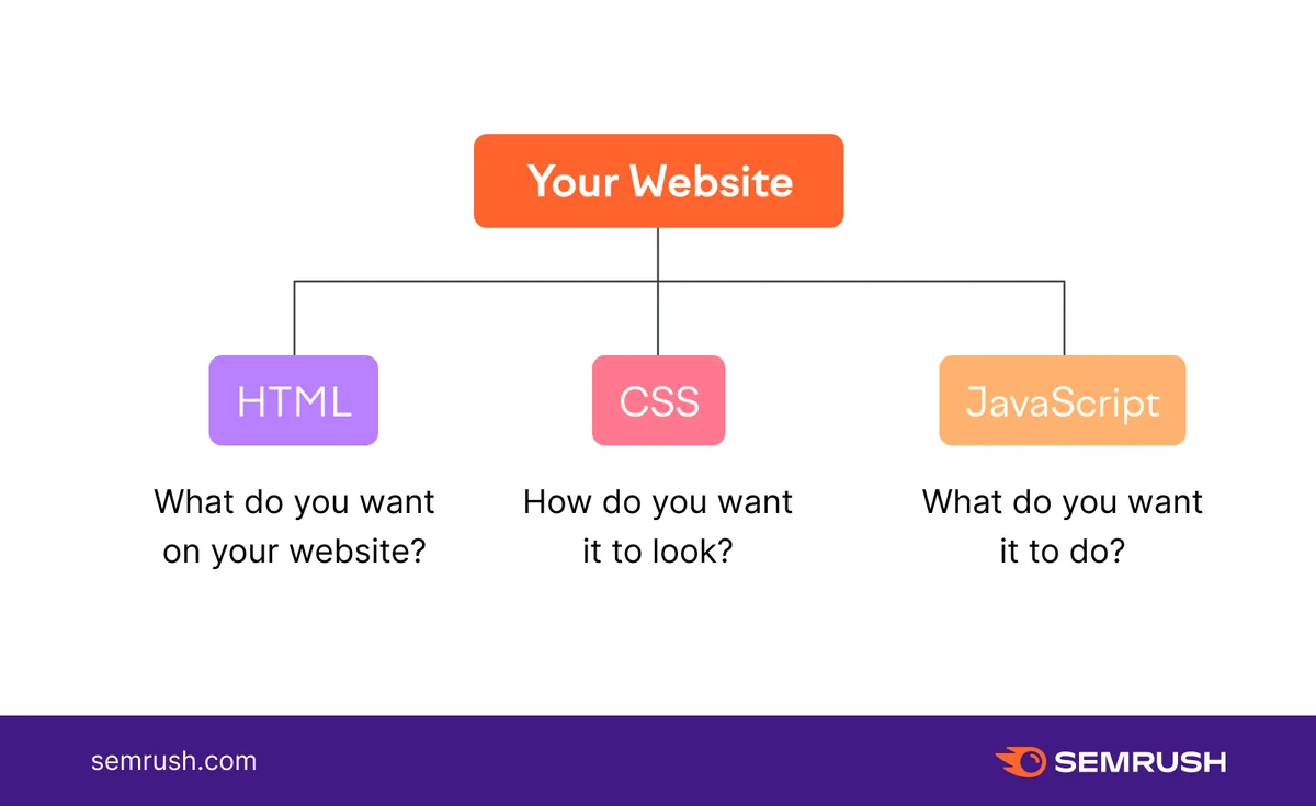 你的网站分为 HTML(即你想让网站上有什么内容)、CSS(即你想让它长什么样)或 JavaScript(即你想让它做什么)。