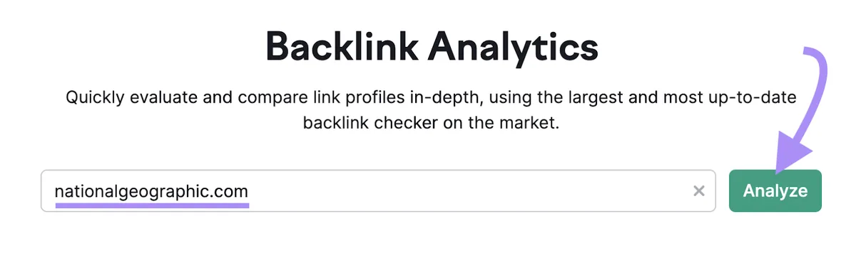 在 Backlinks 工具搜索栏中输入的“nationalgeographic.com”