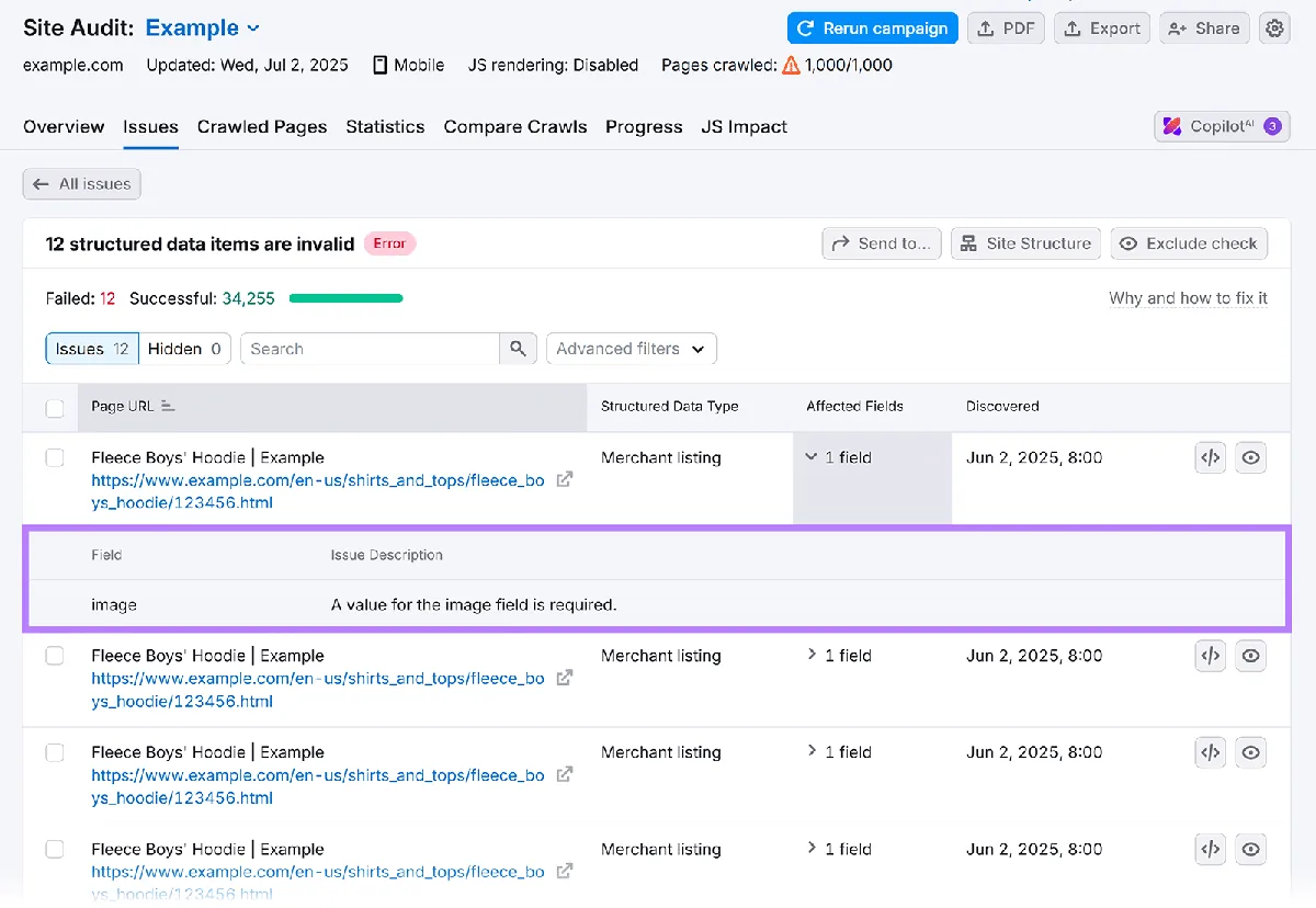 Semrush Site Audit 显示缺失图片字段的无效结构化数据错误