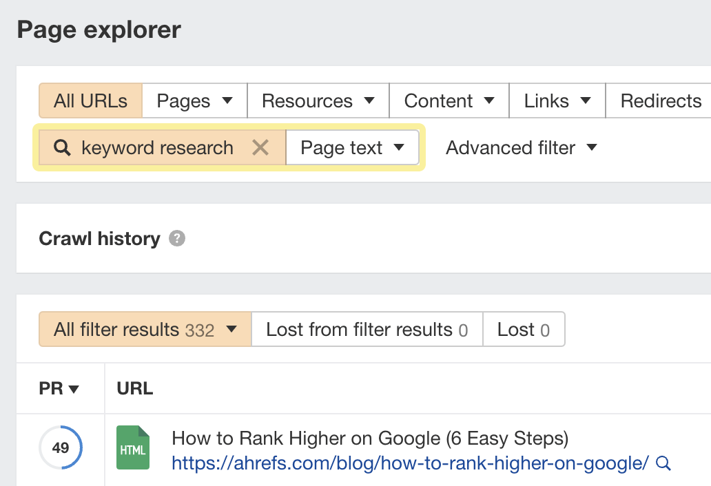 使用 Ahrefs 的 Site Audit 中的 Page Explorer 搜索情境化内部链接机会