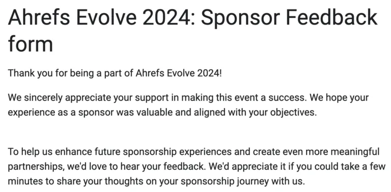 面向赞助商的 Ahrefs Evolve 2024 反馈表单