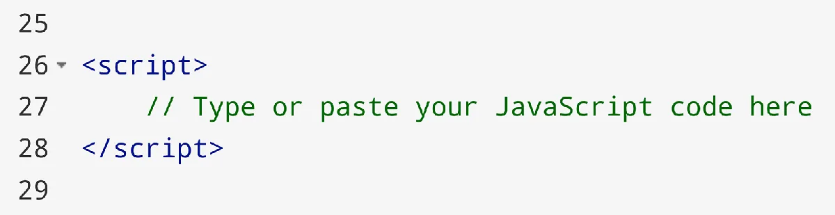 带有占位注释的 script 标签,用于输入或粘贴 JavaScript 代码。