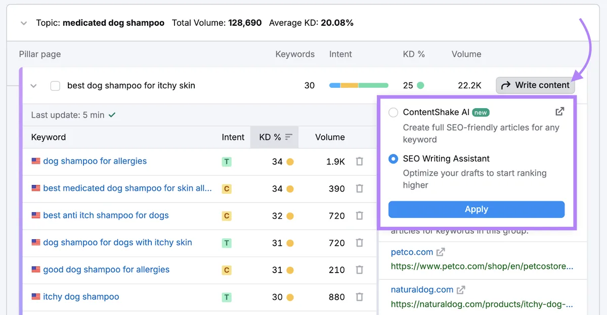 高亮 Write content 选项并选中 SEO Writing Assistant。
