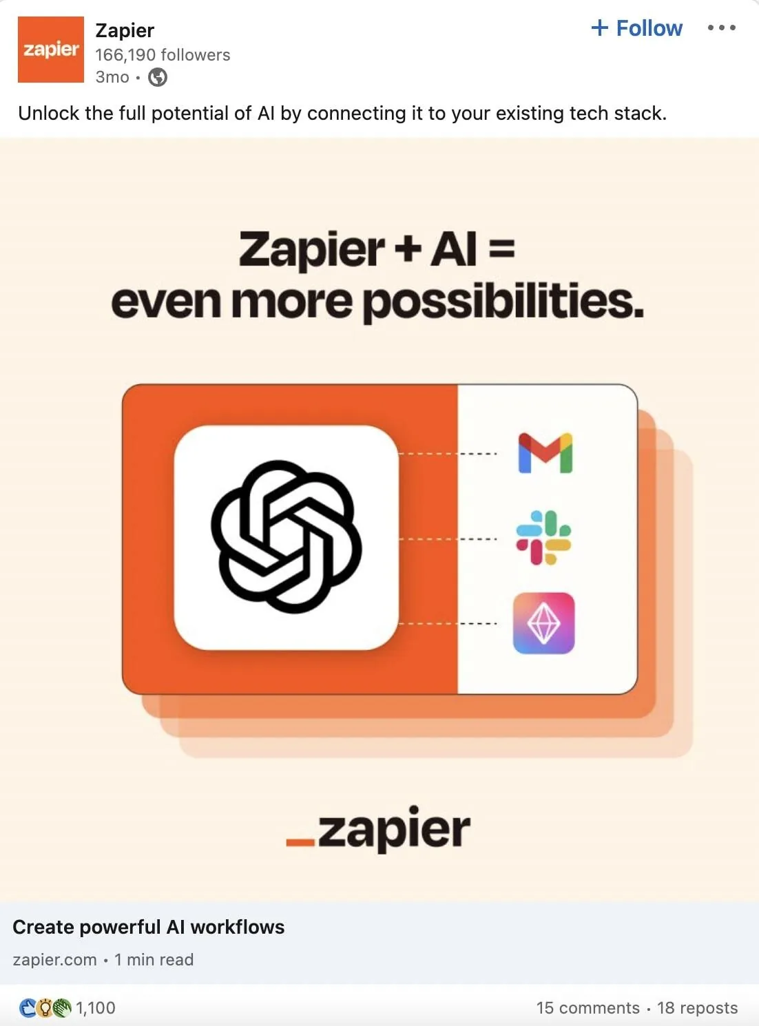 Zapier 围绕释放 AI 全部潜力的广告示例
