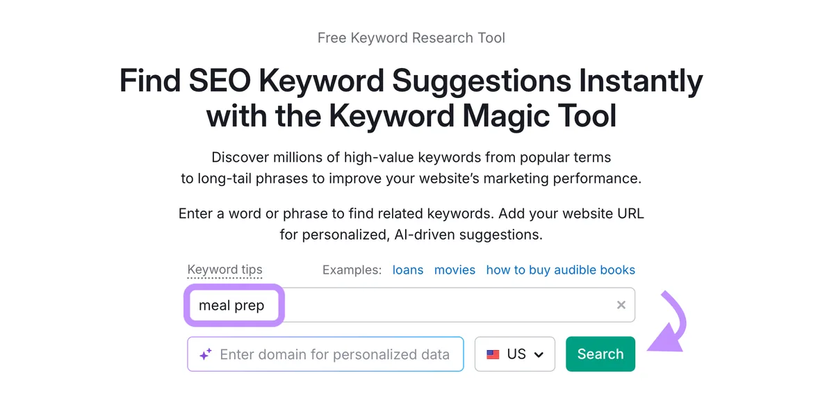 Keyword Magic Tool 起始页面