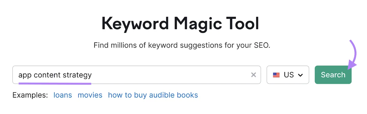 应用内容策略已输入 Keyword Magic Tool
