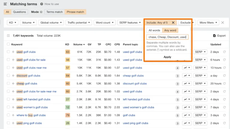 在 Ahrefs Keywords Explorer 中生成交易型关键词