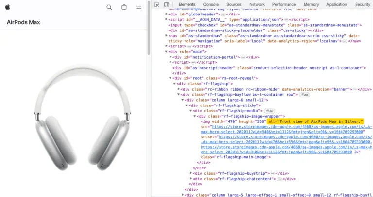 通过 apple.com 看到的 Airpods Max 代码高亮
