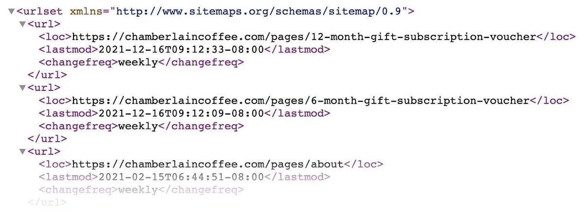XML 网站站点地图示例