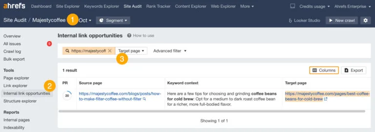 在 Ahrefs 的 Keywords Explorer 中查找内部链接机会