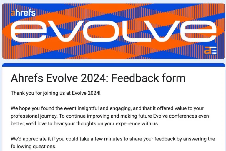 面向参会者的 Ahrefs Evolve 2024 反馈表单