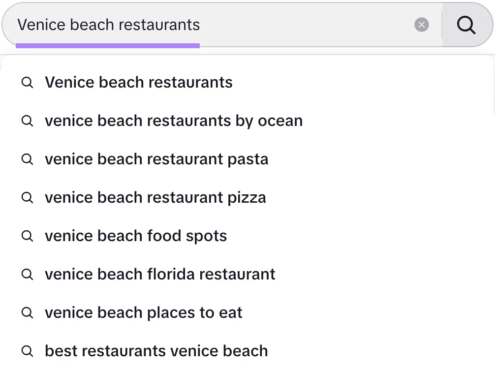TikTok 上“Venice beach restaurants”的搜索