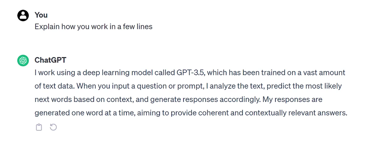 ChatGPT 对“Explain how you work in a few lines: prompt”的回答