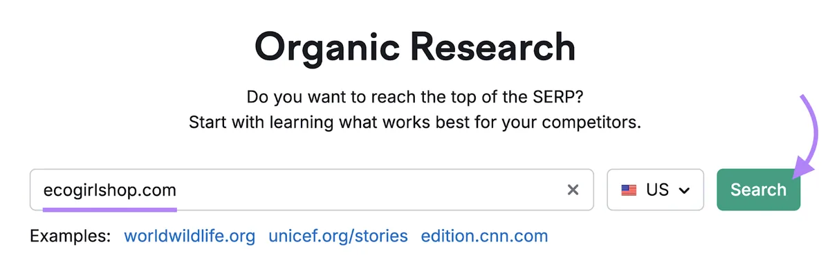 Organic Rankings 工具起始页