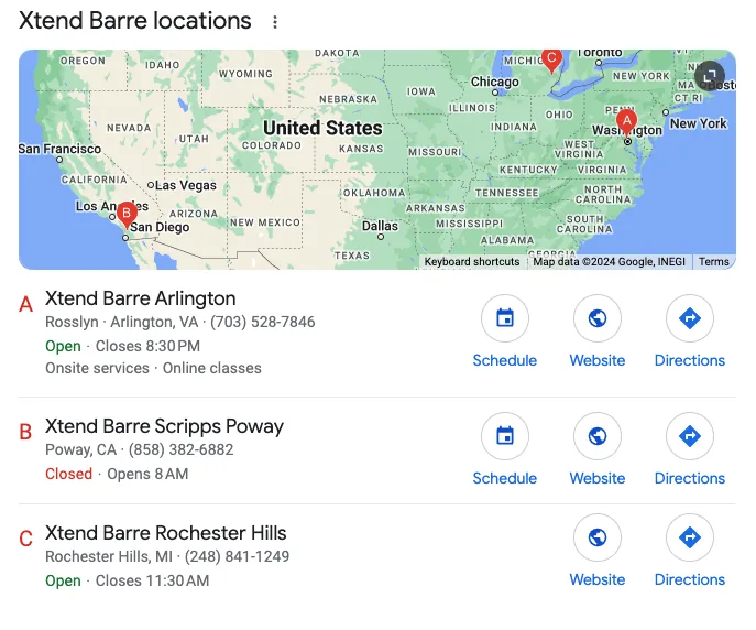 Xtend Barre 本地加盟店业务命名规范的示例
